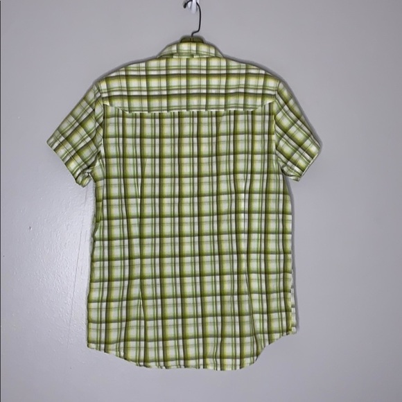 Kenneth Cole NY Short Sleeve Plaid Button down top lime green small - Picture 7 of 7